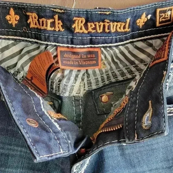 Rock Revival Avery Straight Jeans - Size 29 Blue (8" Rise) Med Wash Embroidered - Picture 6 of 16